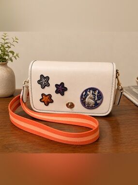 NWOT Coach Penny Crossbody Chalk White Refined Calf Leather w Patches RARE 2017